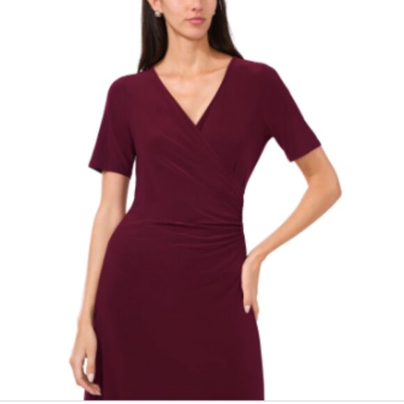Msk Women's Surplice-Neck Elbow-Sleeve MIDI Dress - Mulberry 5 - Picture 2 of 3